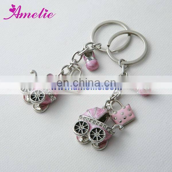 AR20 Baby Carriage Favors Metal Pink Car Shaped Keychain