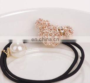crystal metal bear pearl ponytail holder for kids