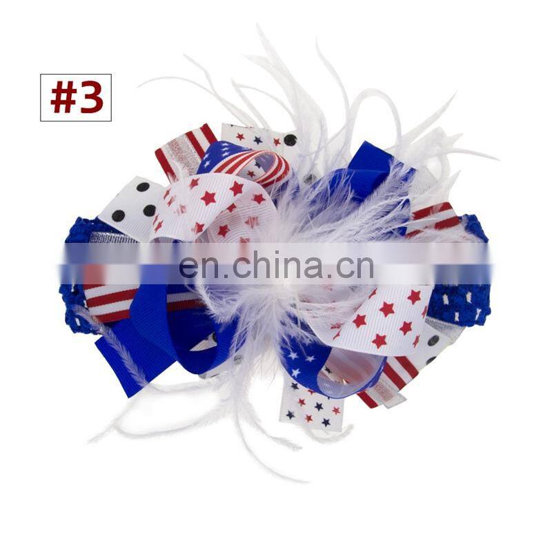 Girl Headband Hair Clips Independence Day Baby Hair Accessories with fur 4Colors