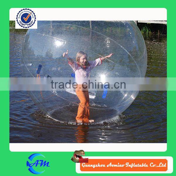 Transparent inflatable water roller with red dots, water filled lawn roller for fun