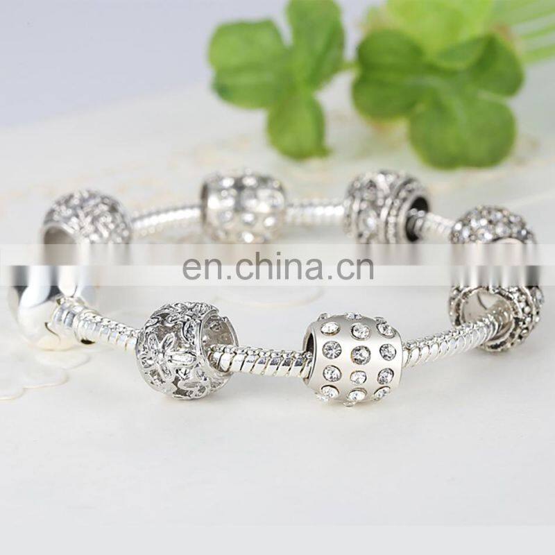 Women Bracelet Silver Color Crystal Bead Charm Bracelet For Women Jewelry