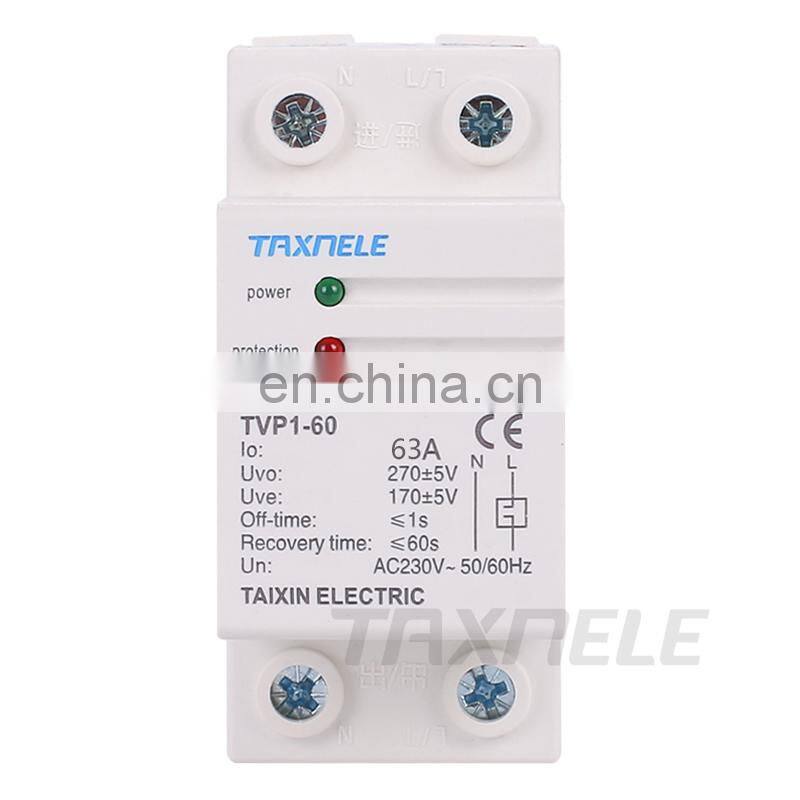 230V AC 40A 63A Din Rail Auto Recovery Voltage Protective, Voltage Power Protector 220V