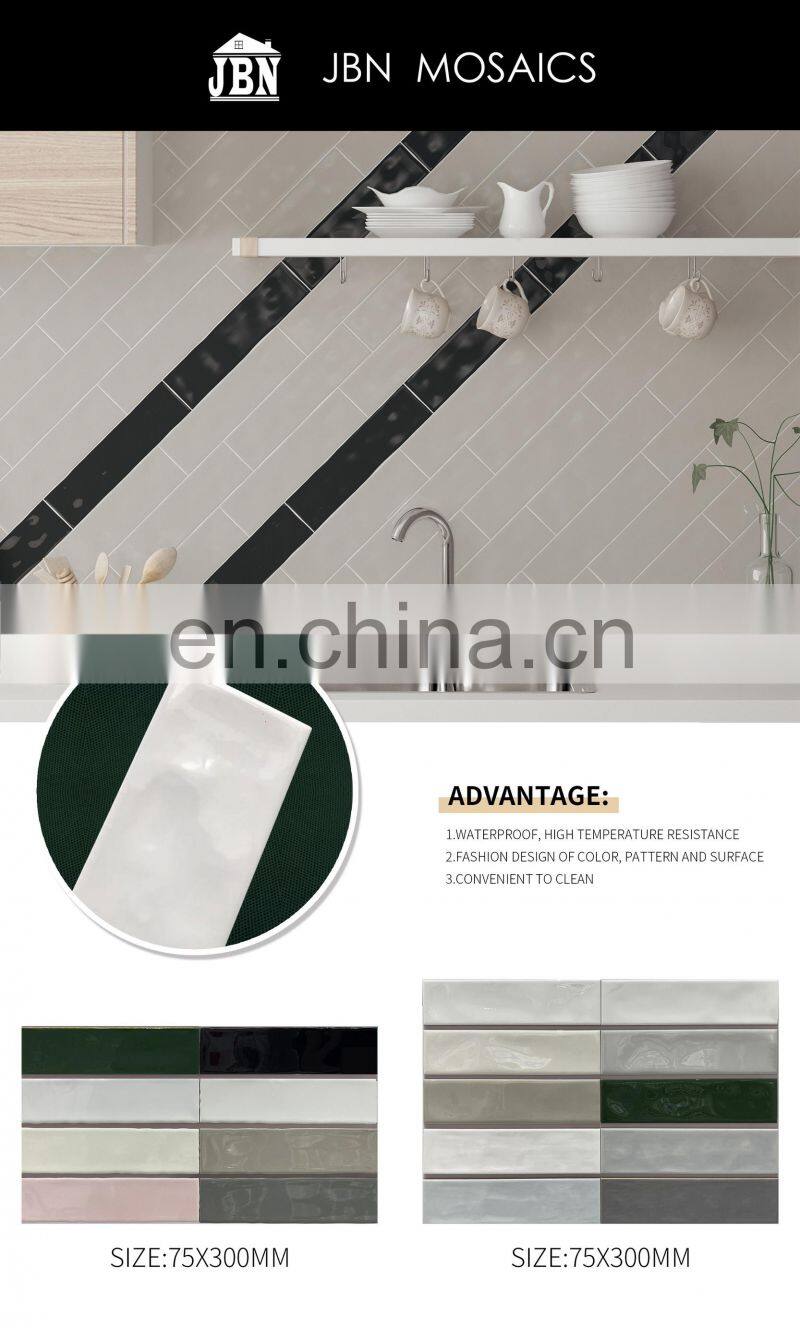 75x150 nero black flat,wavy,beveled edge ceramic glazed kitchen bathroom matte subway ceramic wall tile OW082