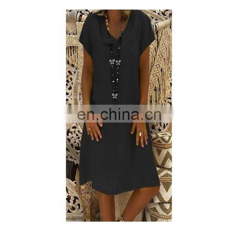 Custom LOGO Women Summer T-shirt Dresses Casual Loose Swing Flare Short Sleeve Beach V-neck Plus Size Tank Tops Dress S-5XL