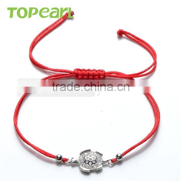 Topearl Jewelry Fashion Cubic Zirconia 925 Sterling Silver Beads Jewelry for Women Turtle Charm Hand-knitted Bracelet 9SB23