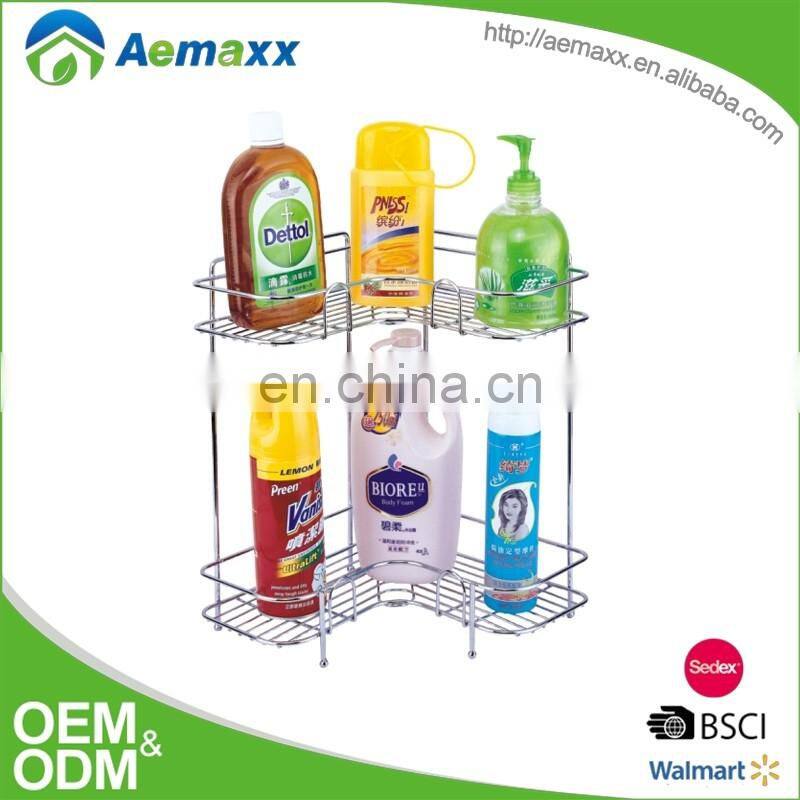 Excellent quality 2 layer wall mounted bathroom corner shelf popular wire shelf