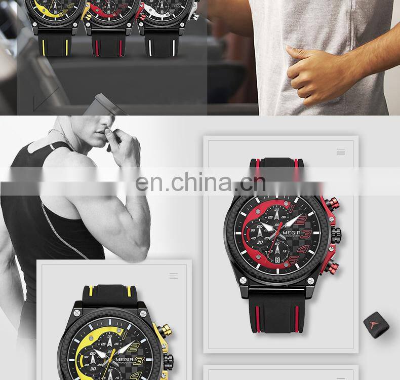 Chinese Wholesale MEGIR 2051 Original Brand Watch Fashion Military Big Dials Silicone Strap Sport Watches