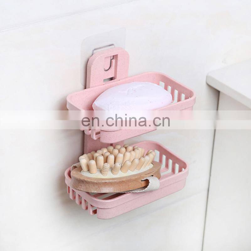 Wall Mounted Double Layer Soap Dish Punch-Free Drawer Draining Holder Kitchen Sponge Storage Box Bathroom Organizer Rack