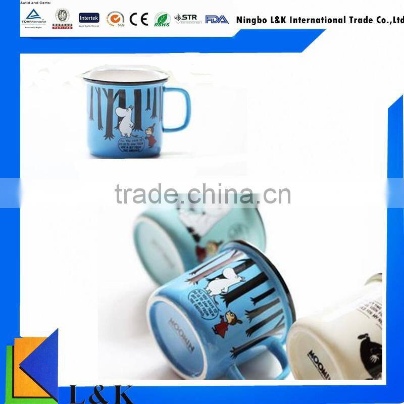 hand printing enamel effect ceramic promotional mug/logo printing enamel mug