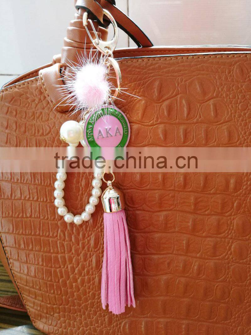 AKA pearl Fashion Braided Leather tassel Keychain Car Keychain auto Keyring AKA keychain