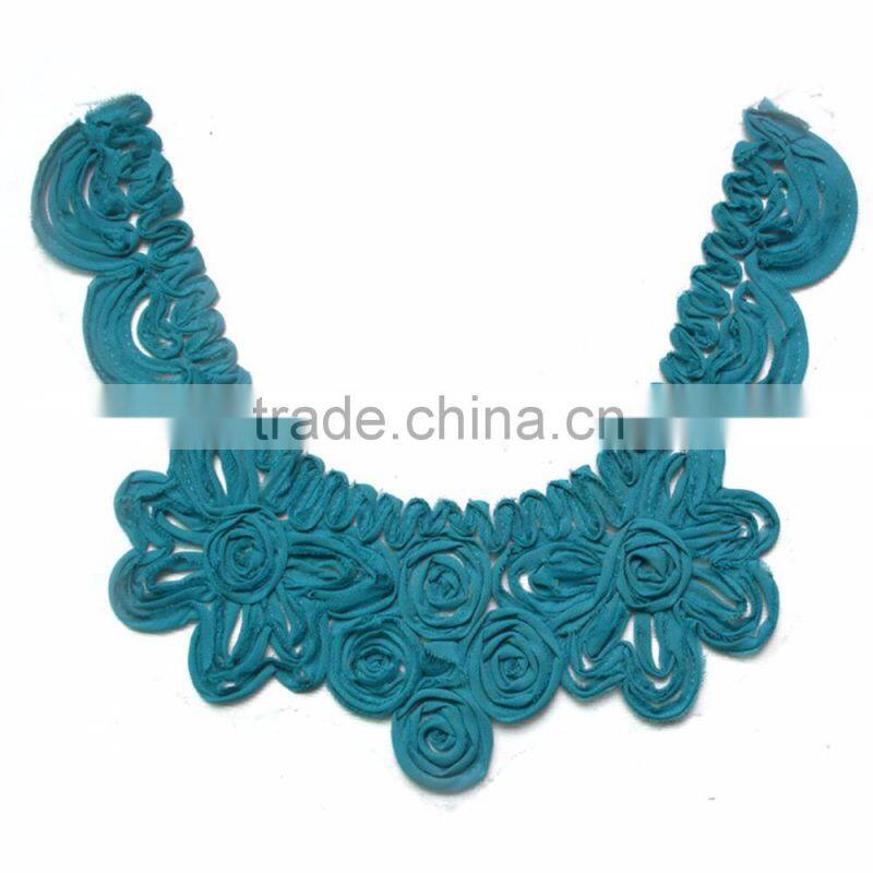 New fashion flower neck applique patch green neck collar polyester handmade patches for clothes