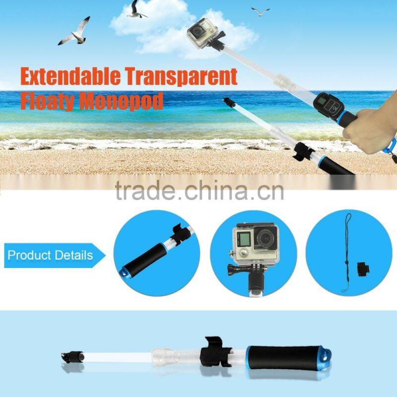Gopro Accessories Floating Extension Pole 62cm Transparent Floaty Monopod With Remote Wifi Clip for Go pro Hero4s 3+2 1