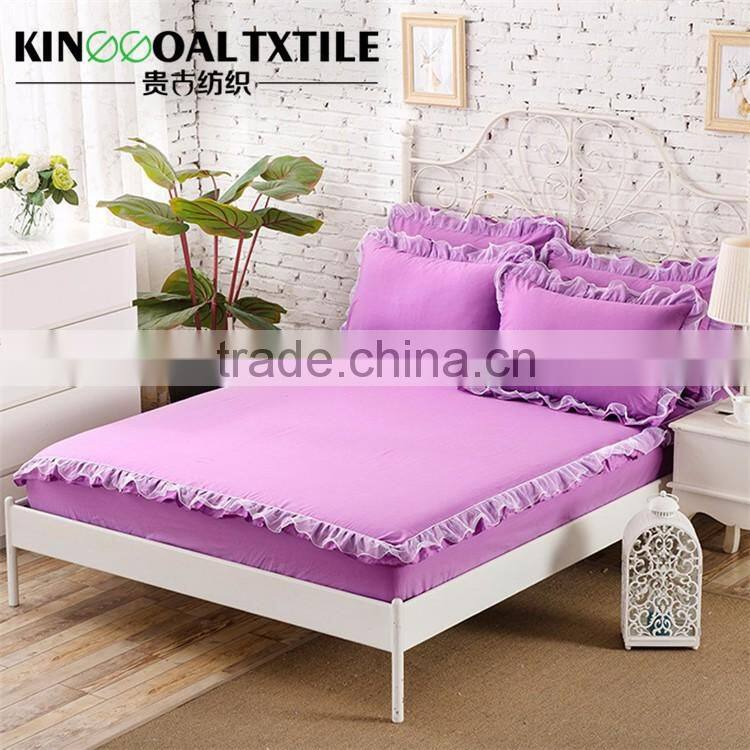 Pink 100% Bamboo Fitted Sheet 300TC/400TC With Lace Decoration