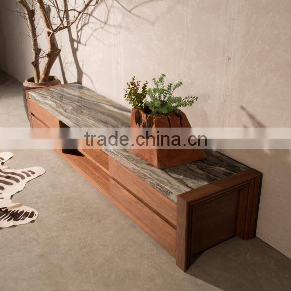 Modern Travertine Top Tv Stand Wooden Base With Drawers Good Quality For Home