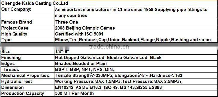280 Nipple Galvanized malleable cast iron black pipe fitting ISO 9001 SGS Manufacturer 280 Nipple