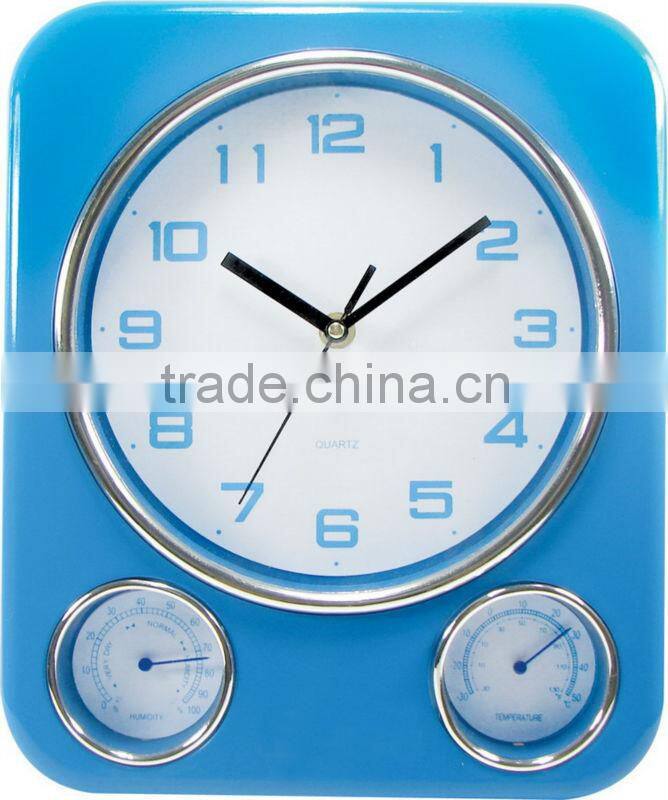 Rectangular Wall Decorative Temperature Humidity Clock with 3 Dials