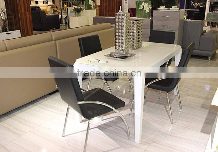 White Tempered Glass Top MDF Wooden Restaurant Table