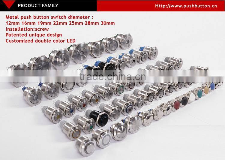 19mm stainless steel Flat Actuator electrical pushbutton switch with 6vdc ring Orange LED