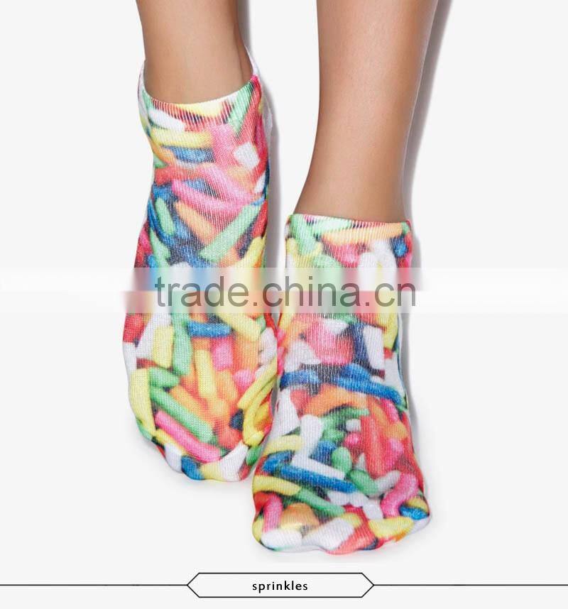 fashion metal designs high quality 3d digital full print colorful ankle socks sports unisex custom hot sale stretch spandex