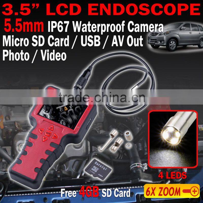5.5mm 3.5" Endoscope 6X Zoom Borescope DVR 1m Video Recordable Inspection Camera