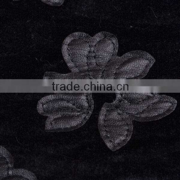 lint bottom pu leather laser cutting flower embroidery fancy dress fabric