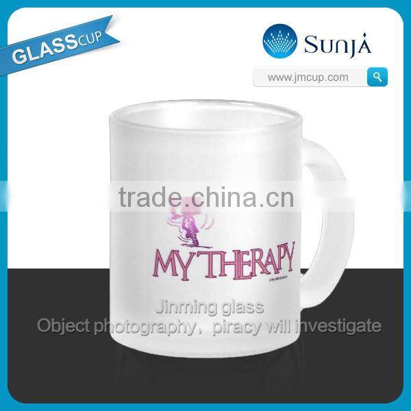 SH597 Frosted Glass Cup Drinking Milk Glass Mugs Promotional Glass Drink Milk Handle Mugs