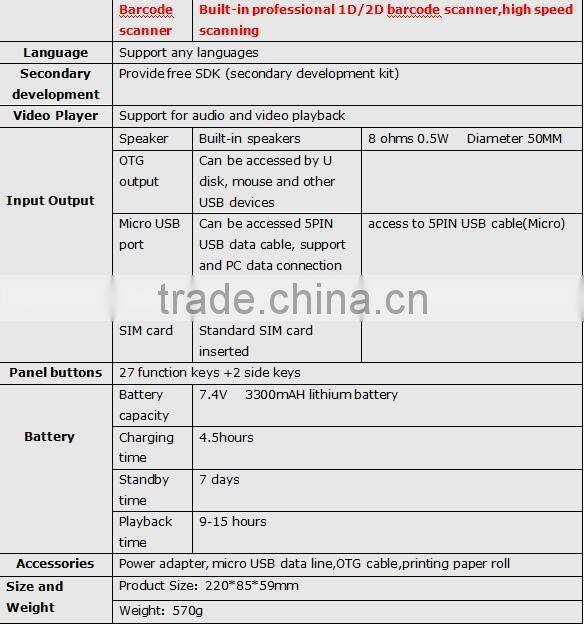 IP65 PDA3505 android rugged handheld pda with mobile printer 3g IC card reader