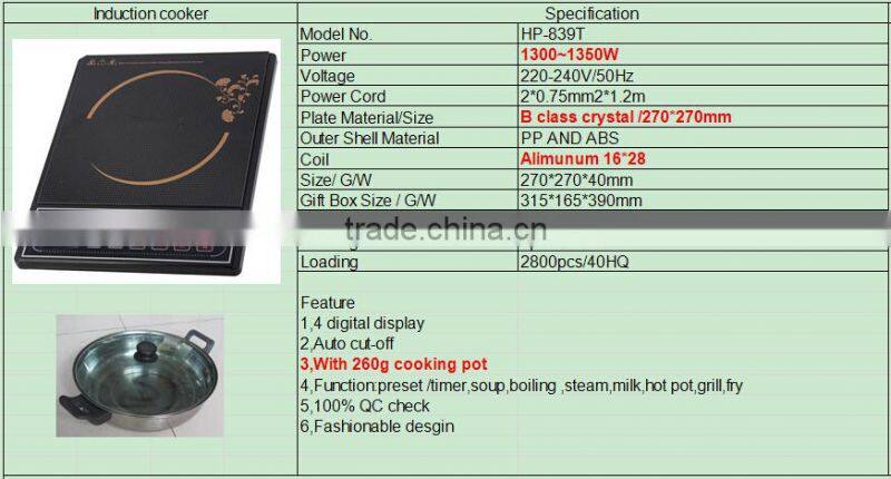 Hot Sale Model Crystal/Ceramic Plate Electric Induction Cooker China Manufacturer