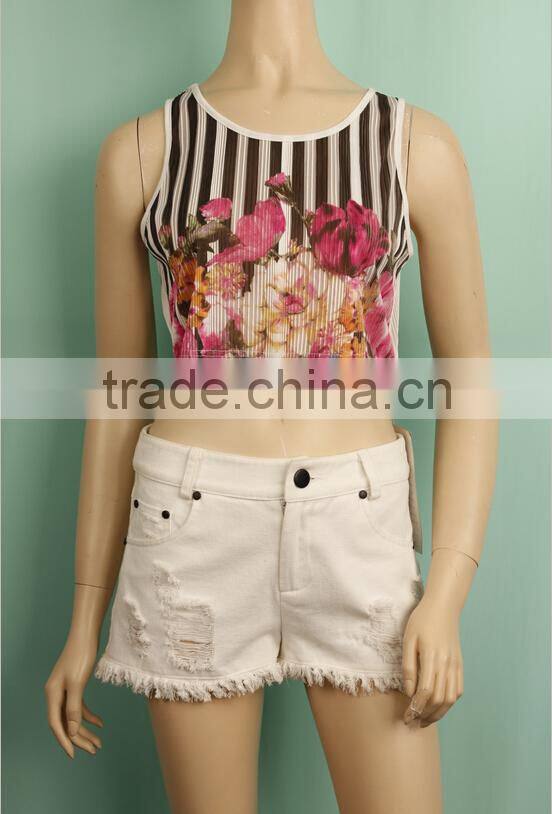 Sweet floral print ladies short jogging shirt JT1408301019