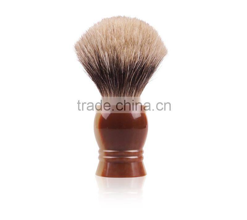 Cosmetic badger hair shaving brush with resin handle