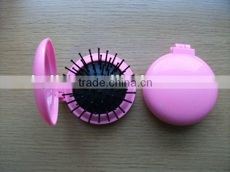 travel foldable pocket hair brush with cosmetic mirror set