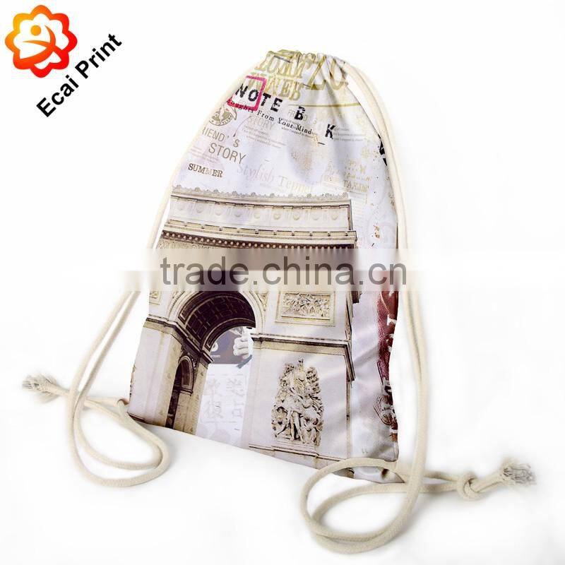 2016 fashion customize heat transfer printed cinch travel bag