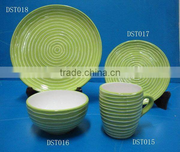 ceramic color glazed dinner set with embossed designs
