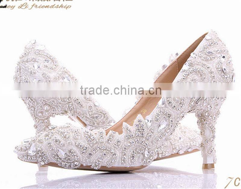 OW24 fashion crystal mid heel wedding shoes, pointed wedding shoes