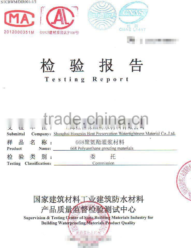 Hydrophobic polyurethane grouting