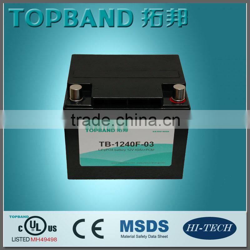 Hot !!! topband 12V 40AH LiFePO4 battery pack with PCM