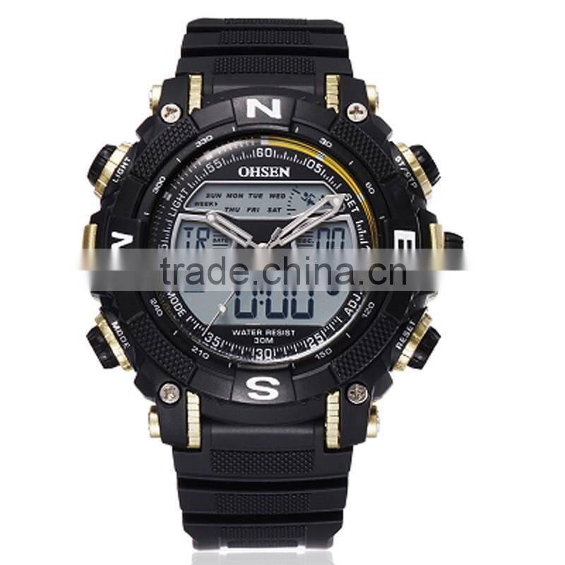 WJ-5257 Japan double movement digital men rubber strap waterproof fashion OHSEN student LED watch