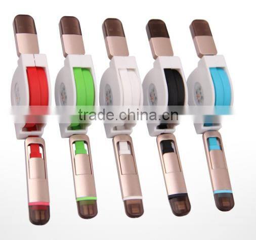 2016 high quality metal 2 in 1 retractable usb cable