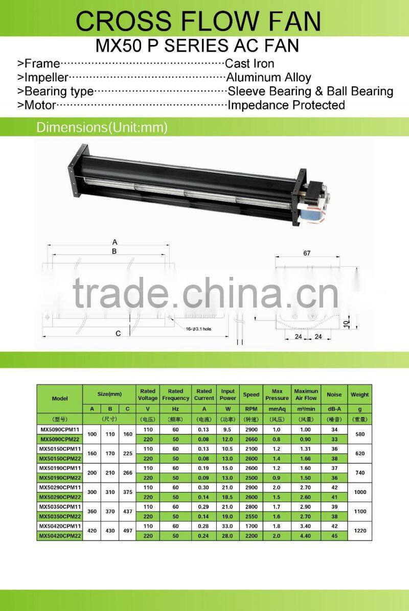 50*350mm High Temperature AC Cross Flow Fan 220v/240v