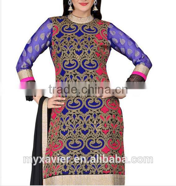 Deep blue Georgette straight suit Elegant Fashionable Indian Designer Indian salwar printing Clothing Wholesale