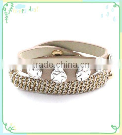 2015 PU DIY Button Chain Wrap Bracelet .Star Button