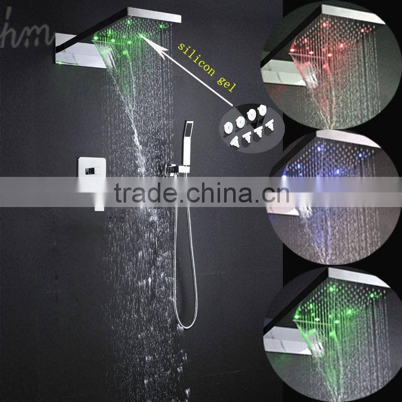 fashion bathroom accessories european polished stainless steel shower head temperature control LED color shower faucet set