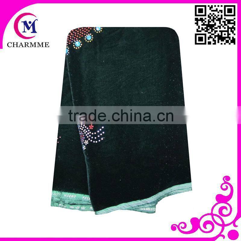 100 cotton lace fabric with many rhinestones 0037 african velvet fabric