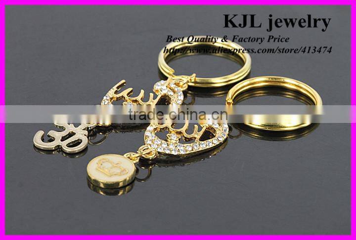 KJL-A0136 wholesale gold color OHM allah charm pendant keychains, crown finding jewleru making key ring