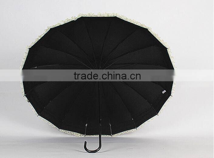 lady umbrella different color Long handle serging pagoda umbrella pagoda parasol with lace edge