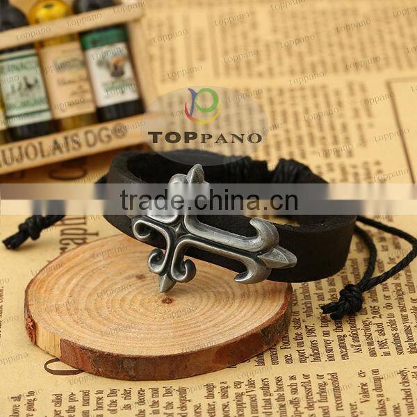 hot sale charming design black leather bracelet metal angel charm