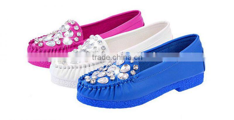 Flat Shoes With Round Soft Leather Low Shoes Women Diamond Peas Shoes