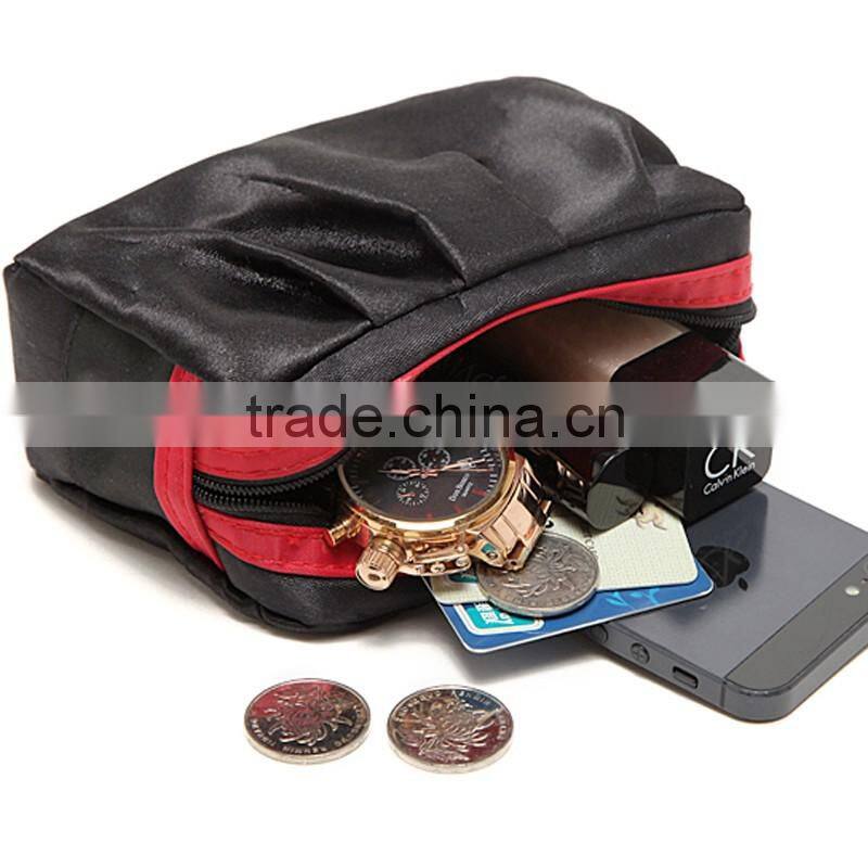 fashion black satin portable travel pouch toilet bag functional cosmetic bag
