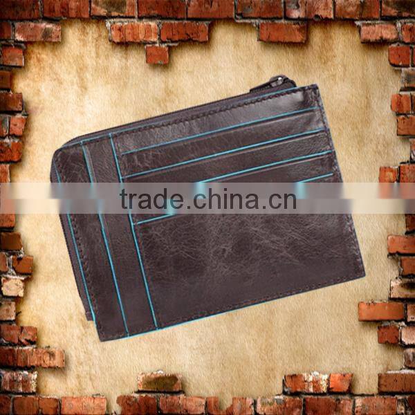 Contrast color design leather zipper wallet with credit card holder