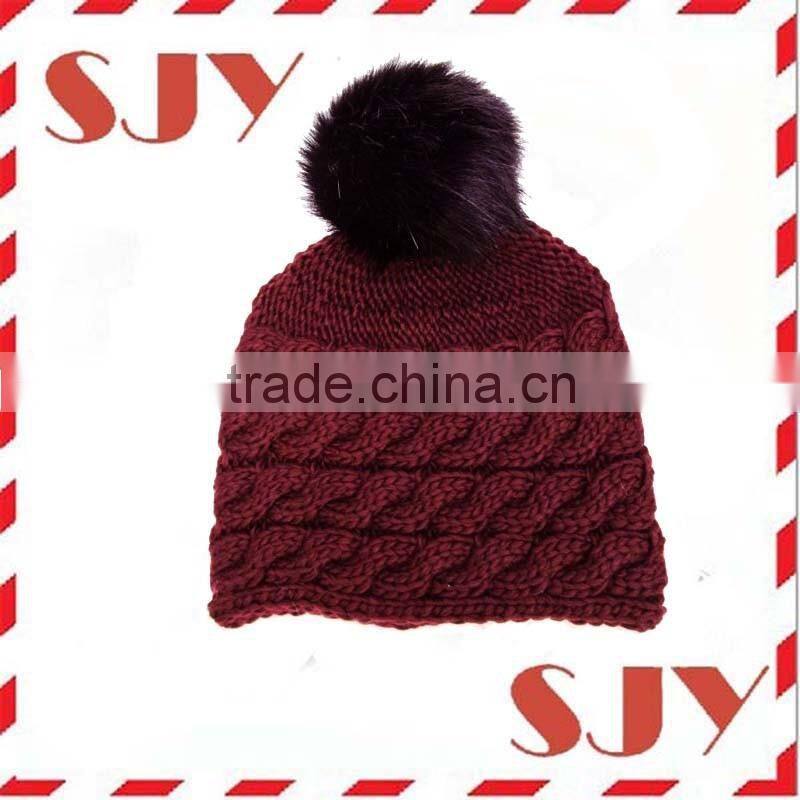 Solid Custom Knitted POM POM Beanie Skull Cap Hat